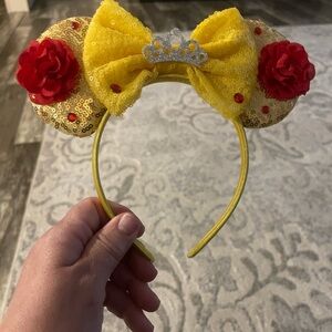 Beauty and the Beast Minnie Mouse Ears Headband-Disney Belle Mickey Ear HANDMADE